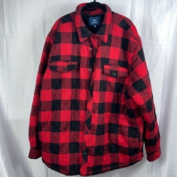 George Jacket Fleece Lined Long Sleeve Buffalo Check Plaid Winter Jacket - Picture 2 of 11